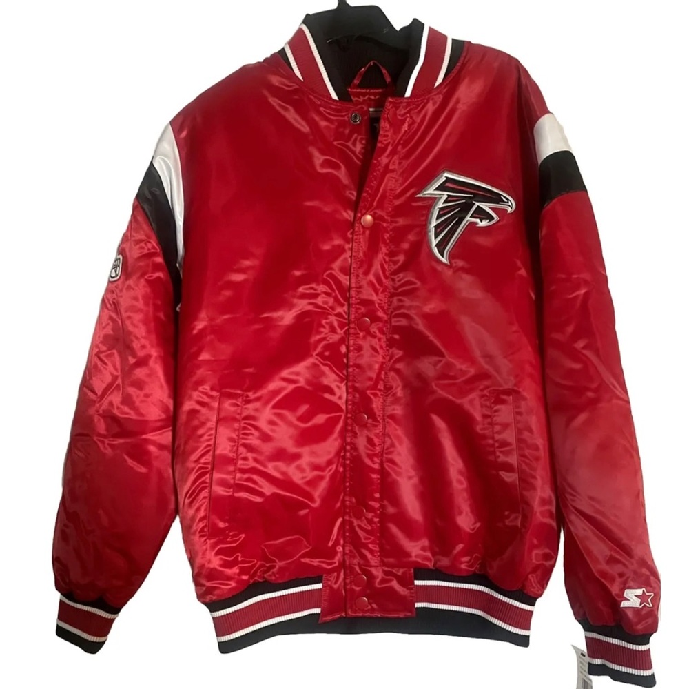 Men’s Starter Atlanta Falcons Varsity Red Satin Snap Jacket Size Large New w/Tag